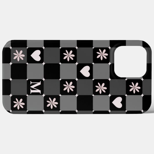 Retro Groovy 70er Daisy Monogramm Schwarzweiß Case-Mate iPhone Hülle (Rückseite (Horizontal))