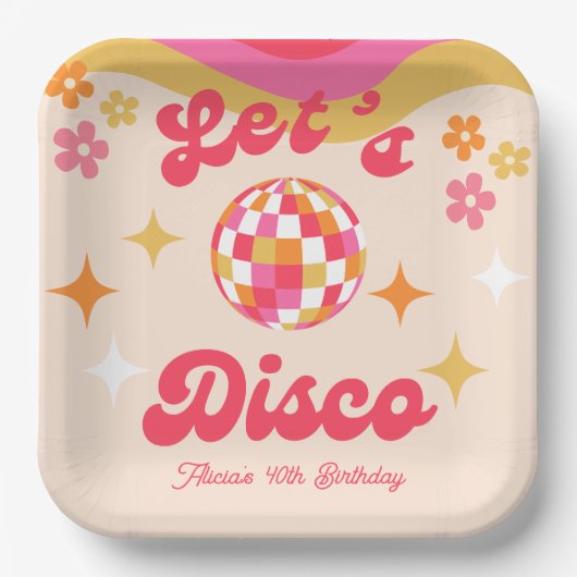 Retro Groovy 70er Disco jeden Geburtstag Pappteller (Vorderseite)