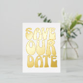 Retro Groovy 70er Goldfolie Save the Date Postkart Folie Einladungspostkarte (Stehend vorne)