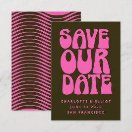 Retro Groovy 70er Hot Pink und Dunkelgrün Rettete  Save The Date