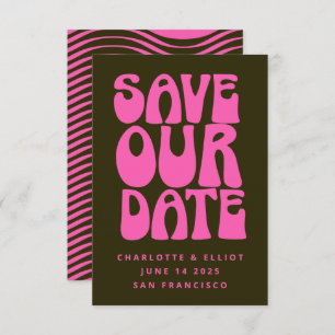 Retro Groovy 70er Hot Pink und Dunkelgrün Rettete  Save The Date