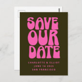 Retro Groovy 70er Hot Pink und Green Save the Date Postkarte (Vorne/Hinten)