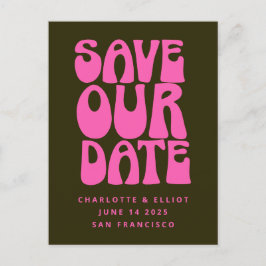 Retro Groovy 70er Hot Pink und Green Save the Date Postkarte