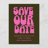 Retro Groovy 70er Hot Pink und Green Save the Date Postkarte (Vorderseite)