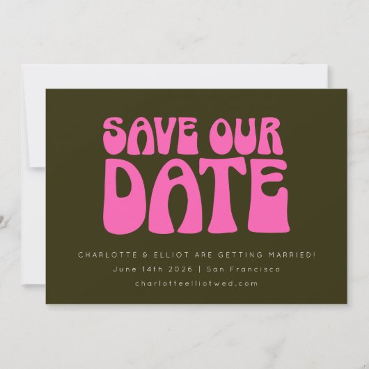 Retro Groovy 70er Hot Pink und Green Wedding Custo Save The Date (Vorderseite)