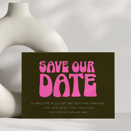 Retro Groovy 70er Hot Pink und Green Wedding Custo Save The Date