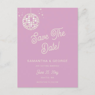 Retro Groovy 70er Ivory Disco Save the Date rosa Ankündigungspostkarte