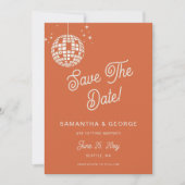 Retro Groovy 70er Ivory Orange Disco Foto Save The Date (Vorderseite)