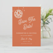Retro Groovy 70er Ivory Orange Disco Foto Save The Date (Stehend Vorderseite)