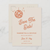 Retro Groovy 70er Ivory Orange Disco Save the Date Ankündigungspostkarte (Vorne/Hinten)