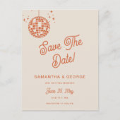 Retro Groovy 70er Ivory Orange Disco Save the Date Ankündigungspostkarte (Vorderseite)