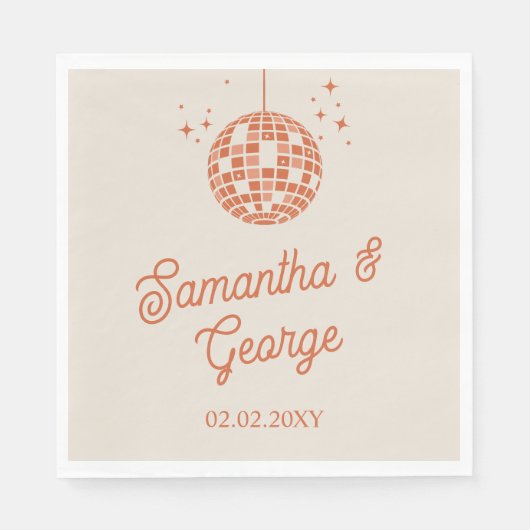 Retro Groovy 70er Ivory Orange Foto Disco Serviette (Vorderseite)