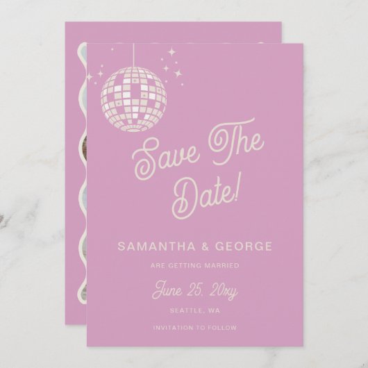 Retro Groovy 70er Ivory Pink Disco Foto Save The Date (Vorne/Hinten)
