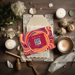 Retro Groovy 70er Jahre abstraktes Muster Hochzeit RSVP Karte