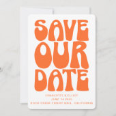 Retro Groovy 70er Jahre Helles Orange QR-Code Hoch Save The Date (Vorderseite)