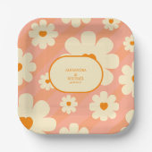 Retro Groovy 70er Jahre Themed Mute Tones Wedding  Pappteller (Vorderseite)