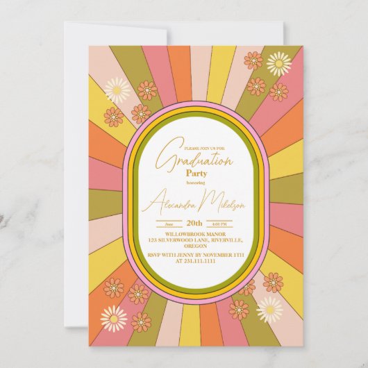 Retro Groovy 70er Jahre Themed Mutes Tones Abschlu Einladung (Vorderseite)