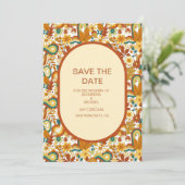 Retro Groovy 70er Jahre Themed Mutes Tones Wedding Save The Date (Stehend Vorderseite)