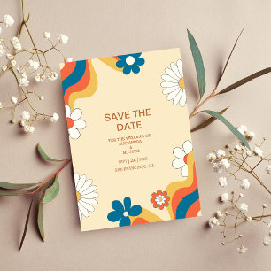 Retro Groovy 70er Jahre Themed Mutes Tones Wedding Save The Date