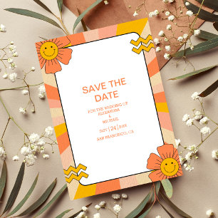 Retro Groovy 70er Jahre Themed Mutes Tones Wedding Save The Date