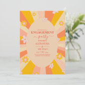 Retro Groovy 70er Jahre Themed Orange Verlobung Einladung (Stehend Vorderseite)