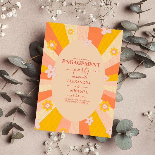 Retro Groovy 70er Jahre Themed Orange Verlobung Einladung