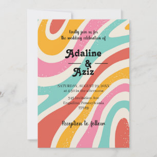 Retro Groovy 70er Jahre Wellige Farbige Hochzeit Einladung