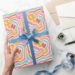 Retro Groovy 70er Jahre Wellige Farbige Hochzeit Geschenkpapier
