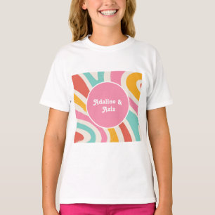 Retro Groovy 70er Jahre Wellige Farbige Hochzeit T-Shirt