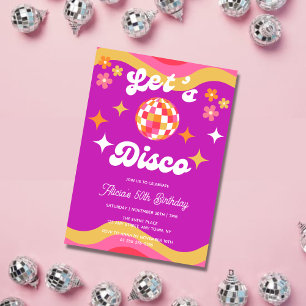 Retro Groovy 70er Lass uns Disco Geburtstag feiern Einladung