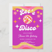 Retro Groovy 70er Let's Disco Birthday Party Einladung (Vorderseite)