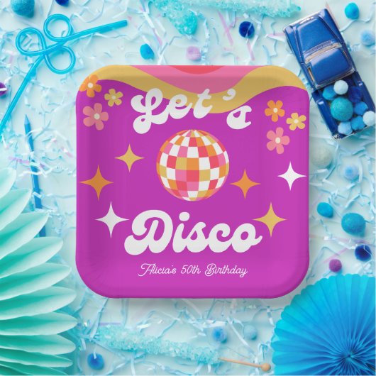 Retro Groovy 70er Let's Disco Birthday Party Pappteller (Party)