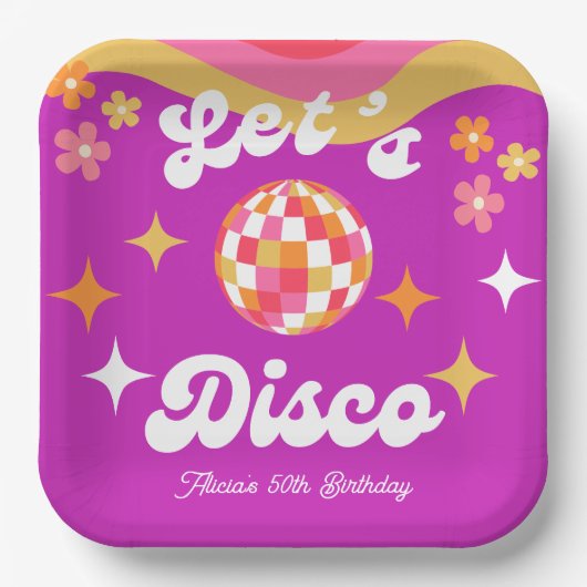 Retro Groovy 70er Let's Disco Birthday Party Pappteller (Vorderseite)
