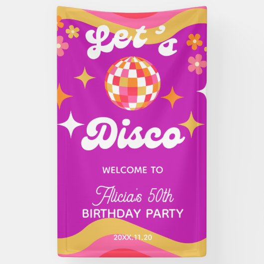 Retro Groovy 70er Let's Disco Geburtstag Willkomme Banner (Vertikal)