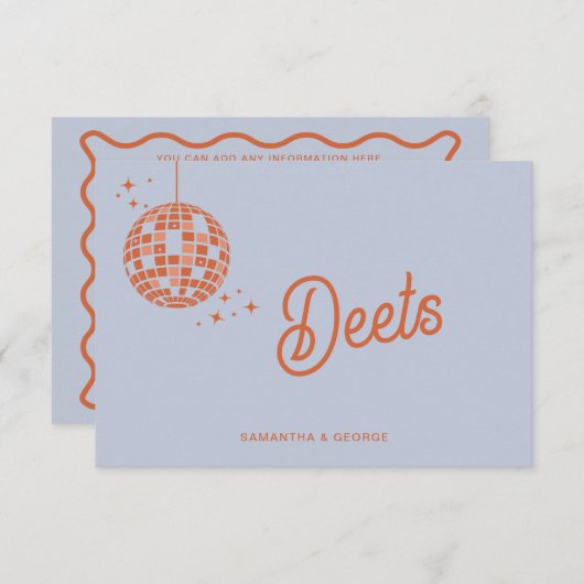 Retro Groovy 70er Niedlich Blue Orange Disco Hochz Begleitkarte (Vorne/Hinten)