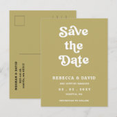 Retro Groovy 70er Niedlich Green Save the Date Ankündigungspostkarte (Vorne/Hinten)