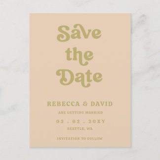 Retro Groovy 70er Niedlich Green Save the Date Ankündigungspostkarte