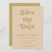 Retro Groovy 70er Niedlich Green Wedding Save The Date (Vorne/Hinten)