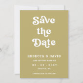 Retro Groovy 70er Niedlich Green Wedding Save The Date (Vorderseite)
