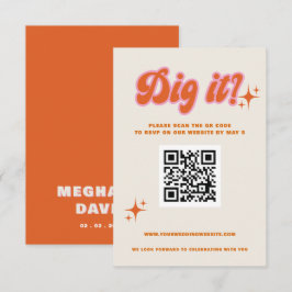 Retro Groovy 70er Niedlich Ivory Orange Pink QR Co RSVP Karte