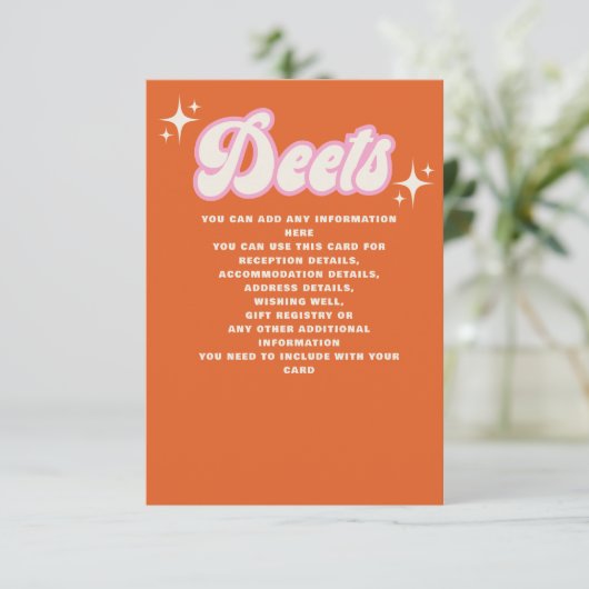 Retro Groovy 70er Niedlich Ivory Orange Pink Weddi Begleitkarte (Stehend Vorderseite)