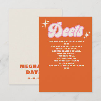 Retro Groovy 70er Niedlich Ivory Orange Pink Weddi Begleitkarte
