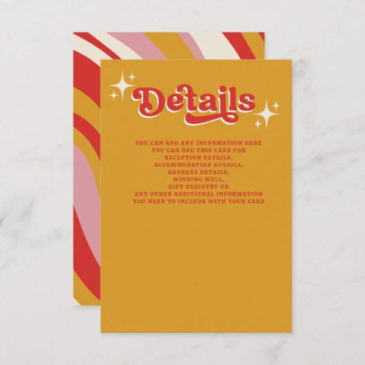 Retro Groovy 70er Niedlich Ivory Orange Red Weddin Begleitkarte (Vorne/Hinten)