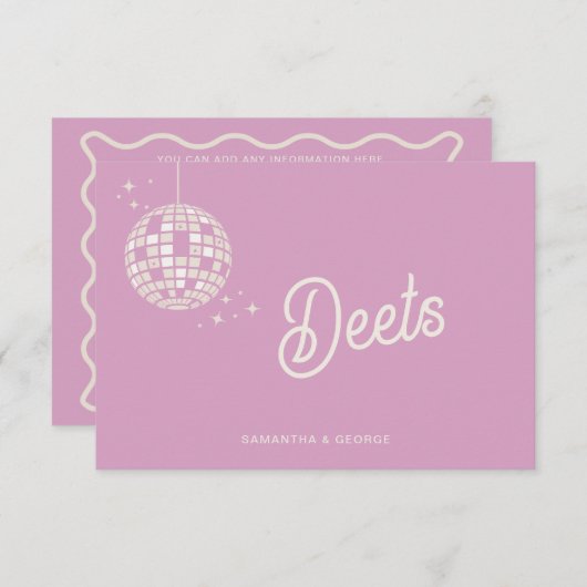 Retro Groovy 70er Niedlich Ivory Pink Disco Hochze Begleitkarte (Vorne/Hinten)