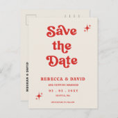 Retro Groovy 70er Niedlich Ivory Red Pink Save the Ankündigungspostkarte (Vorne/Hinten)