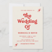 Retro Groovy 70er Niedlich Ivory Red Pink Wedding Einladung (Vorderseite)