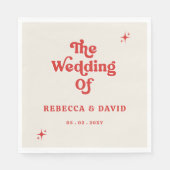 Retro Groovy 70er Niedlich Ivory Red Wedding Serviette (Vorderseite)