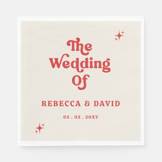 Retro Groovy 70er Niedlich Ivory Red Wedding Serviette (Vorderseite)