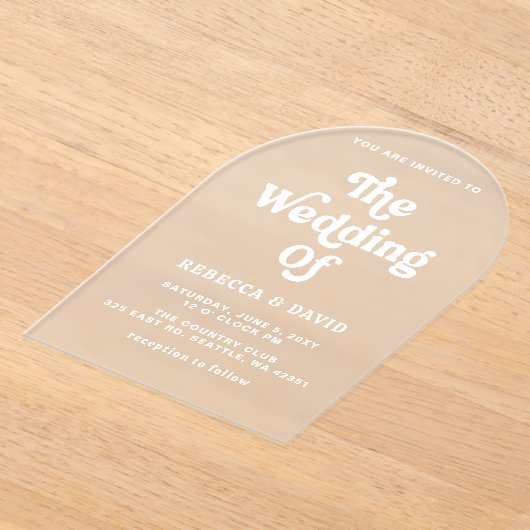 Retro Groovy 70er Niedlich Rosa Gelbe Hochzeit Acryleinladungen (Ablage )