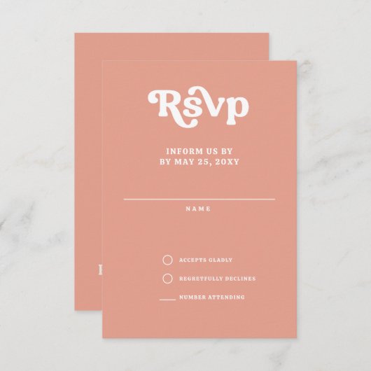 Retro Groovy 70er Niedlich Rosa Rosa Blush RSVP Karte (Vorne/Hinten)